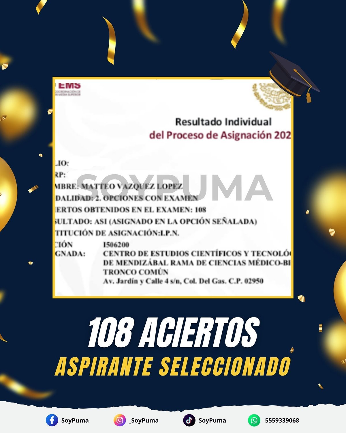 108 aciertos · Preparatoria 2025