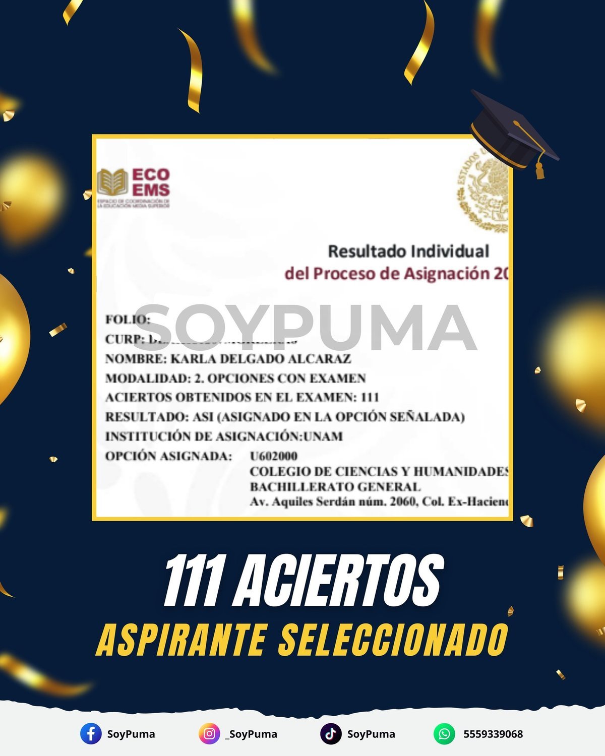 111 aciertos · Preparatoria 2025