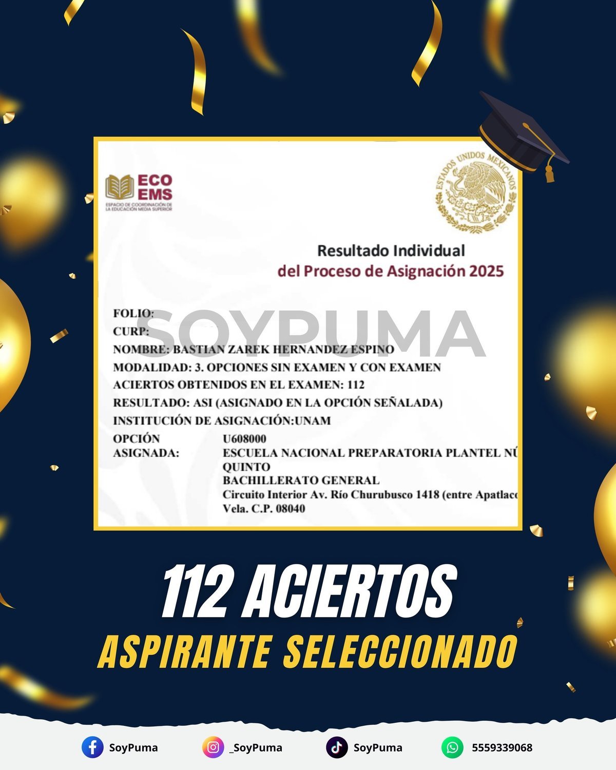 112 aciertos · Preparatoria 2025