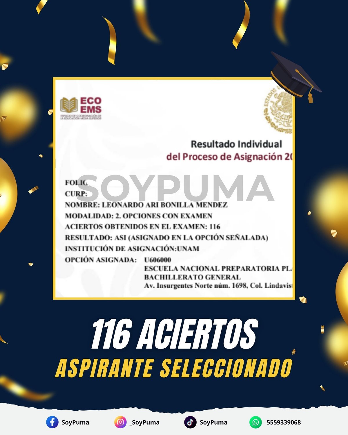 116 aciertos · Preparatoria 2025