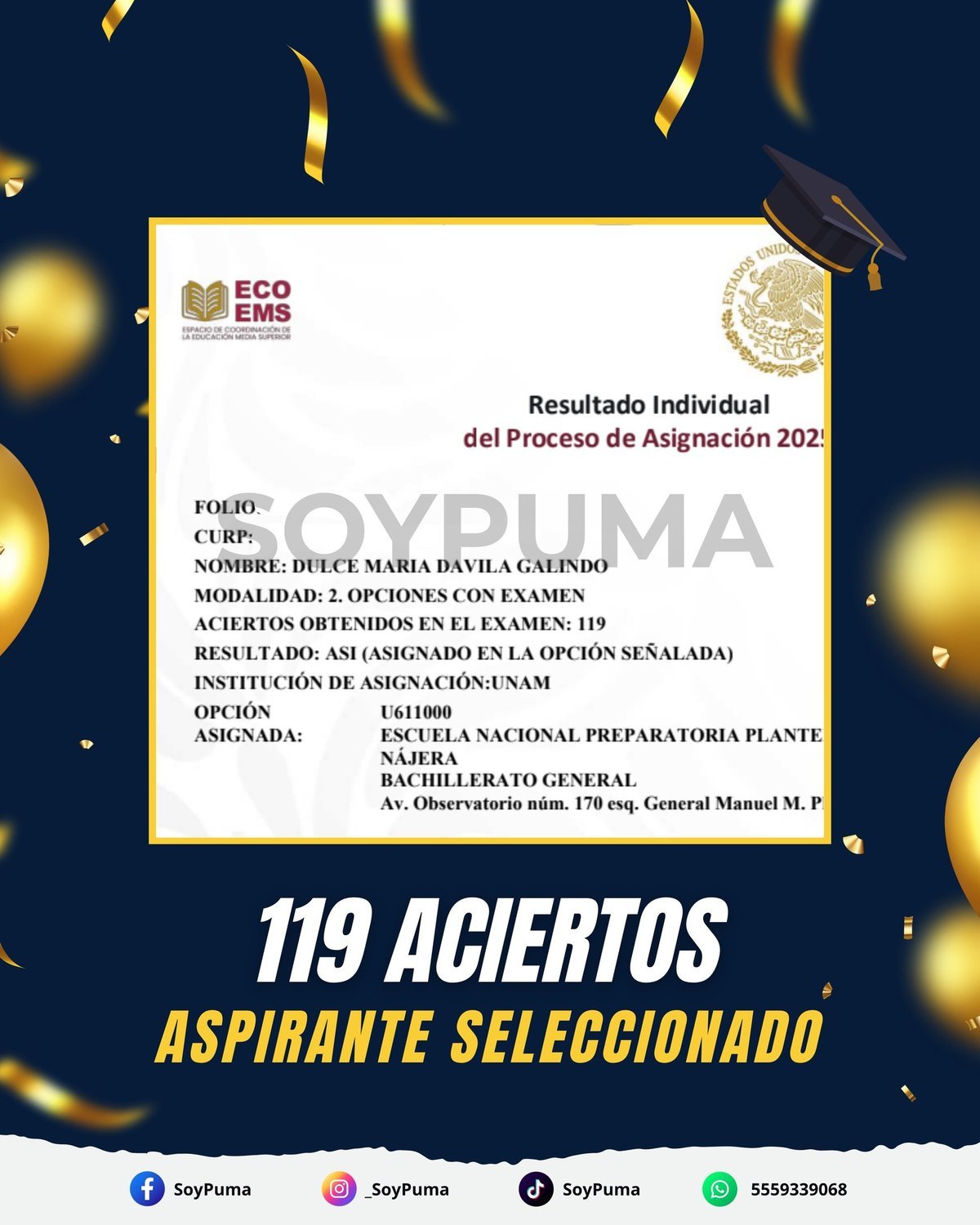 119 aciertos · Preparatoria 2025