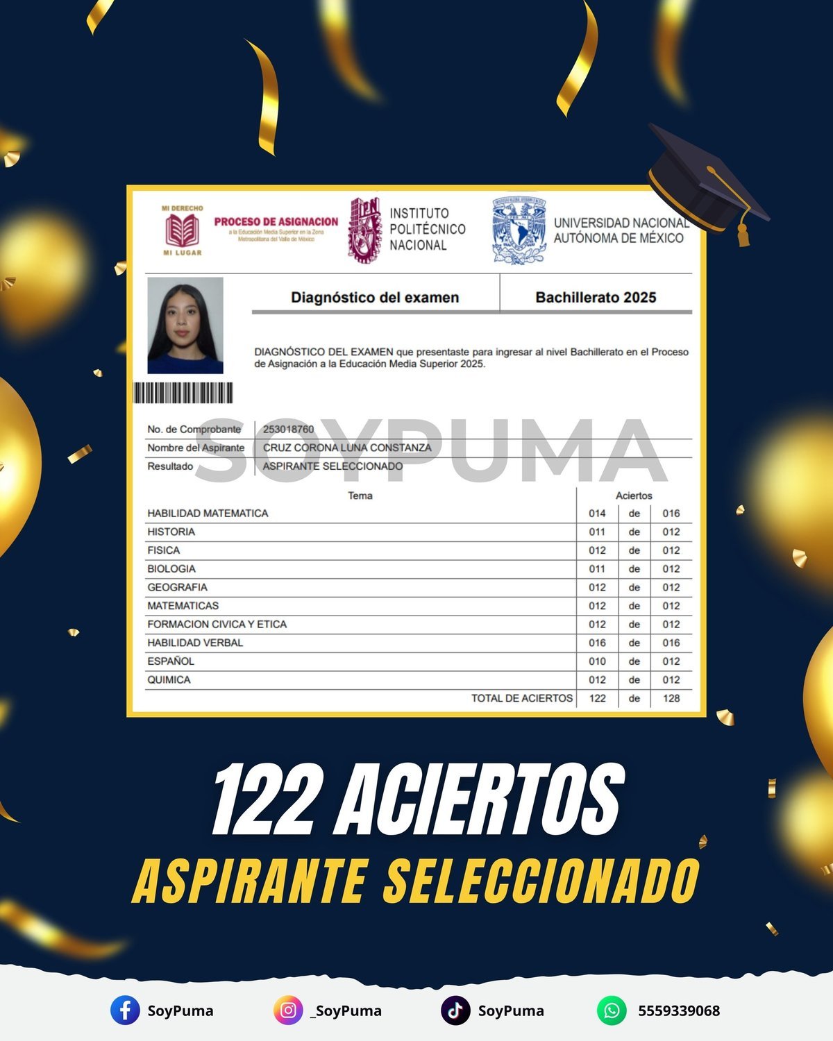 122 aciertos · Preparatoria 2025