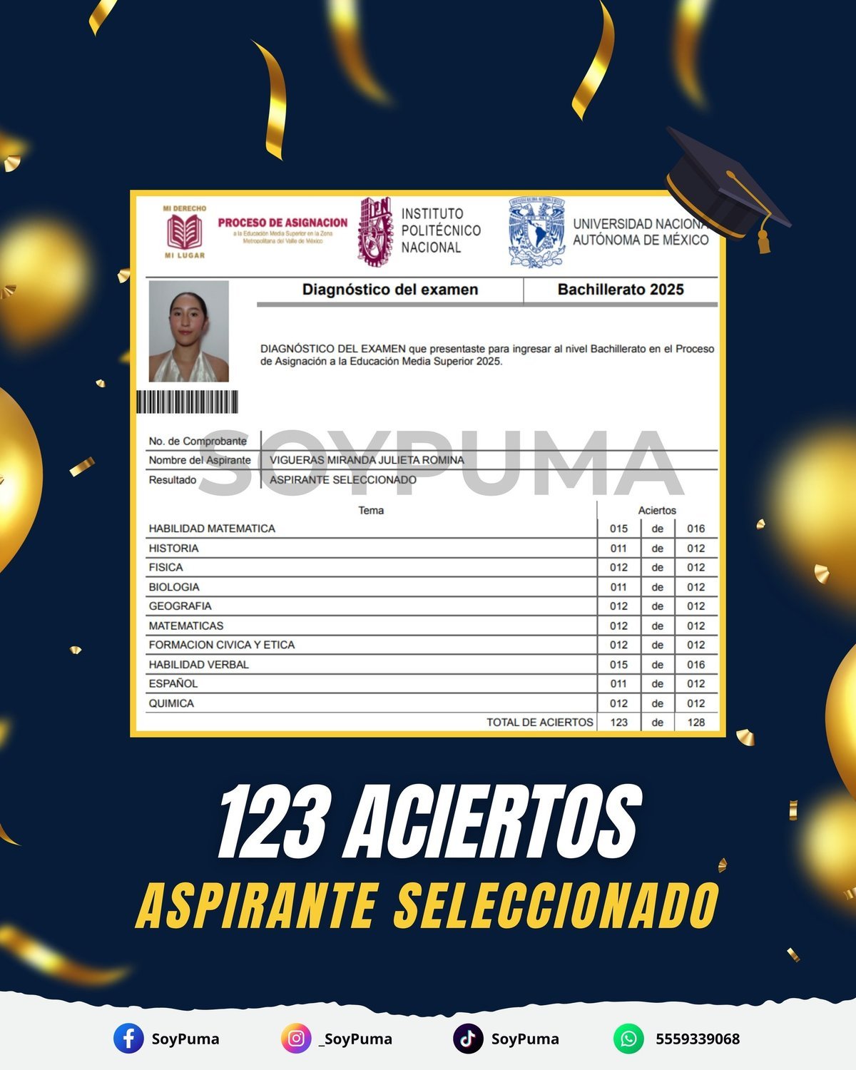 123 aciertos · Preparatoria 2025