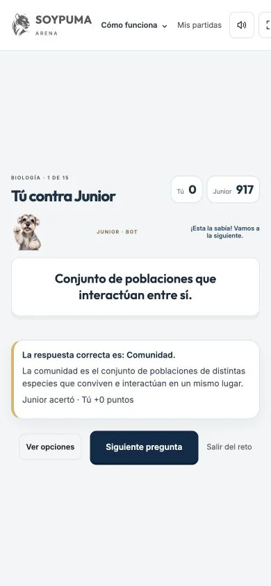 Explicación de la respuesta correcta en la vista de celular