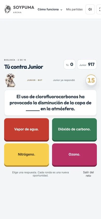 Mini quiz de Biología en celular con respuestas de colores