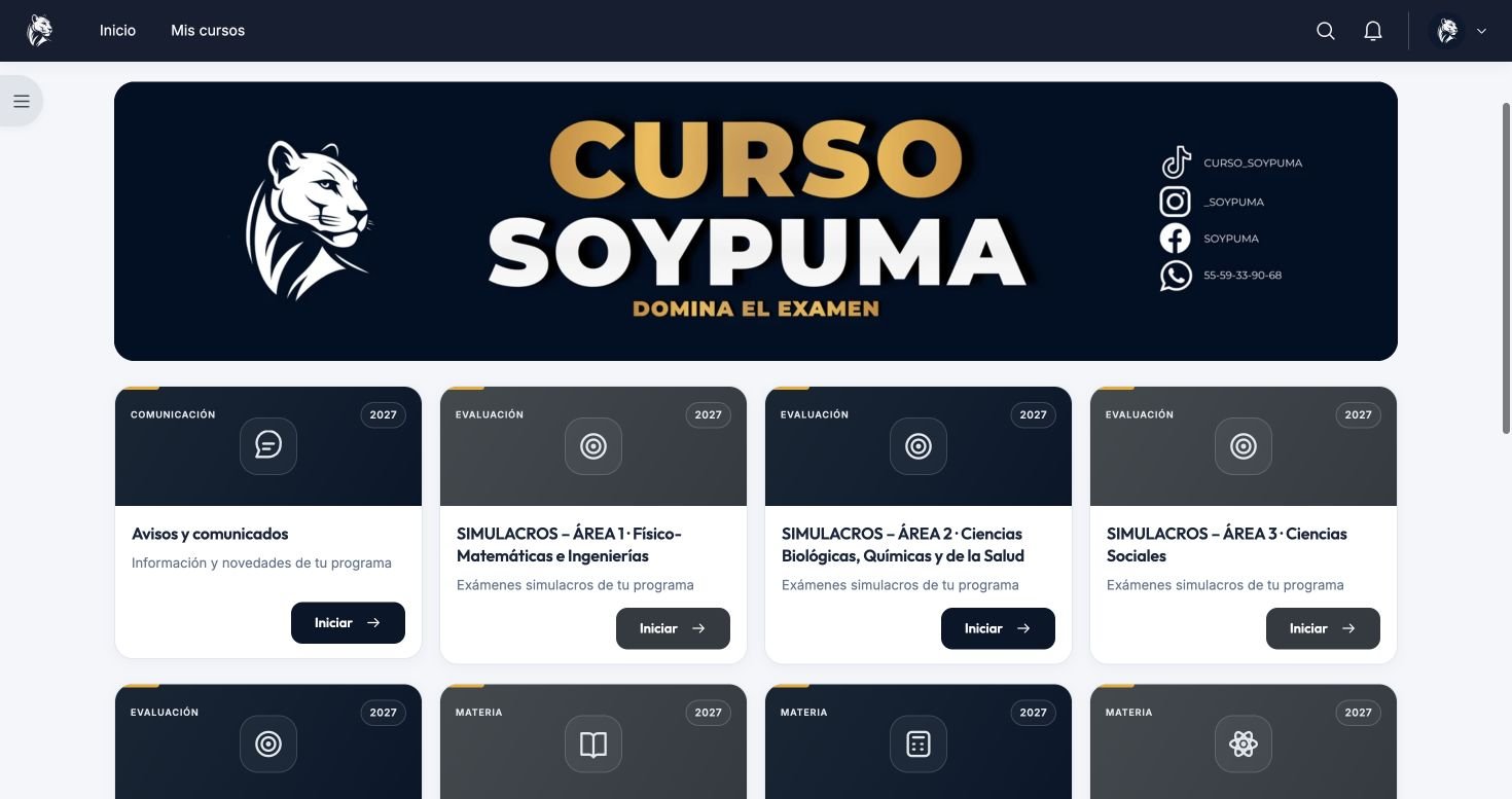 Vista real del programa Domina el examen · UNAM en el nuevo campus SoyPuma