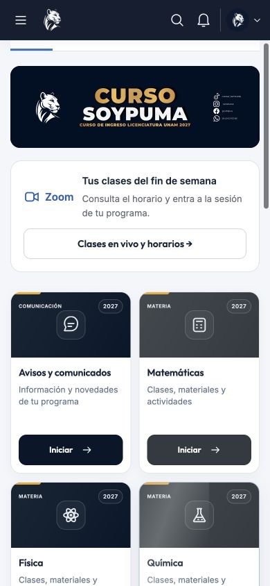 El mismo campus de Licenciatura adaptado a una pantalla de celular