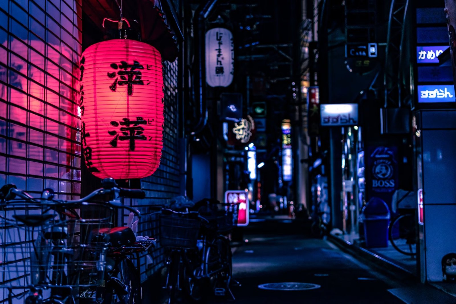 Calle de Japón con faroles tradicionales