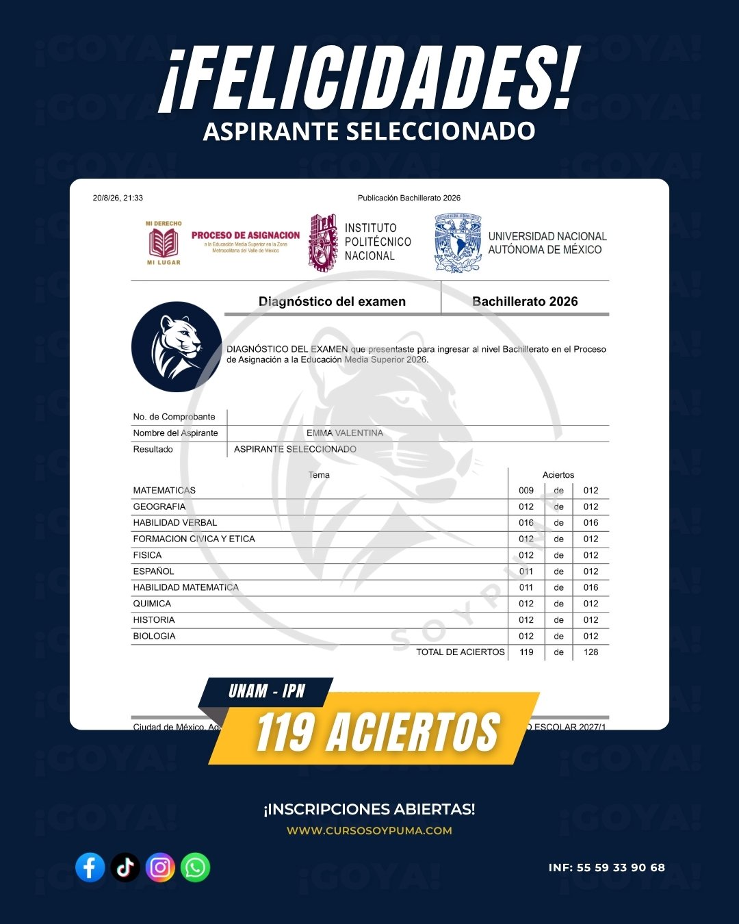 119 aciertos · Preparatoria 2026