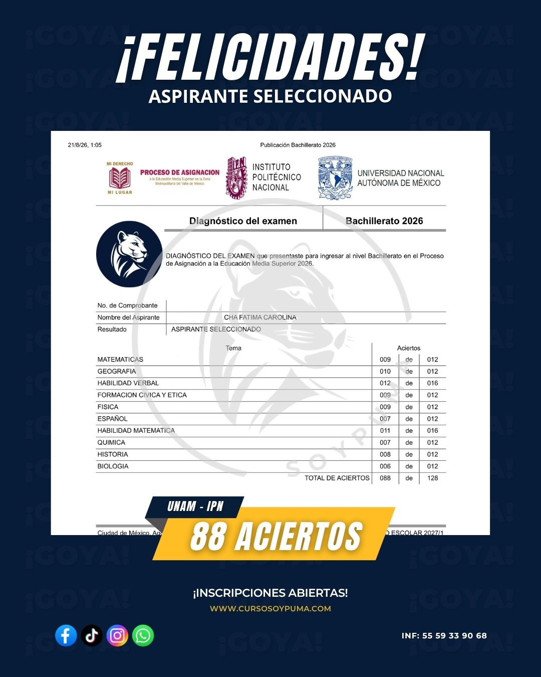 88 aciertos · Preparatoria 2026